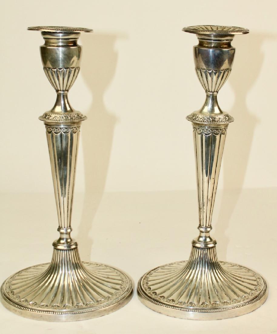 Pair Sterling Candlesticks Adam Pattern: c. 1900, 12" tall, maker unknown, from Savannah, GA. estate, very good condition.