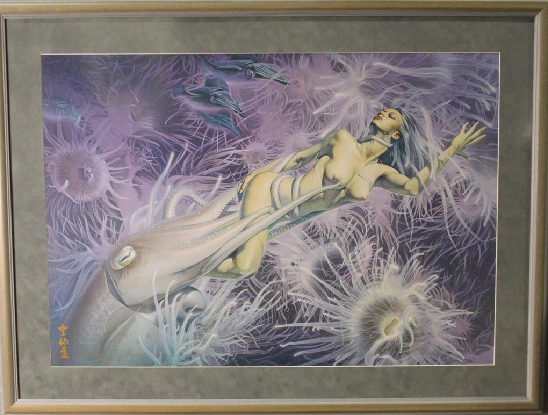 Hajime Sorayama, Limited Edition 4/7: Japanese b. 1947, erotic pin up, gold felt tip signed lower left. Professionally framed and matted acid free, overall 35" x 46", excellent condition.