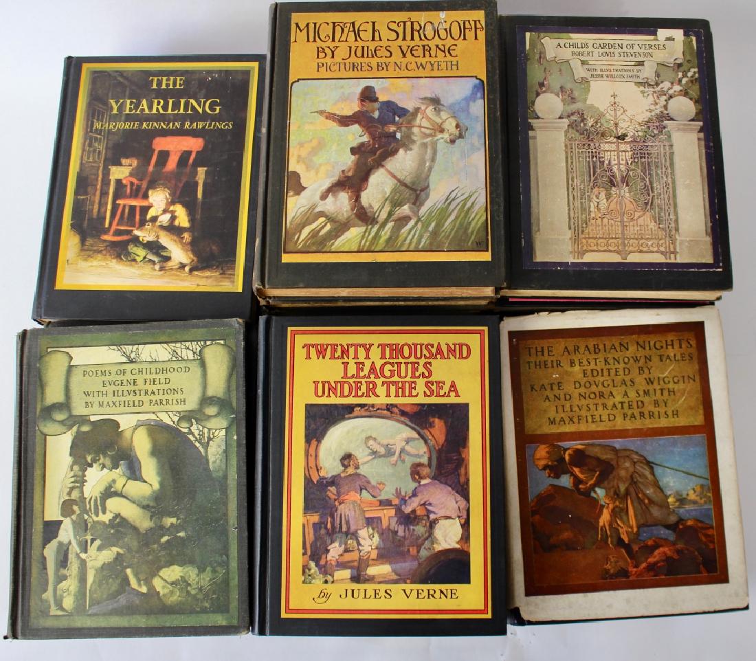23 Classical Novels 20'-30s: with colorful illustrations by N. C. Wyeth, Maxfield Parrish (5 books), titles such as; Deerslayer, 20,000 Leagues Under the Sea, Mysterious Island, The Yearling and many others, some in used conditio