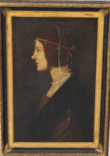 Leonardo da Vinci (after) Oil on Canvas: a beautiful copy of "An Unknown Princess" or better known today as "The Lost Princess", only recently confirming attribution to da Vinci. 34" x 2" in frame, image 18" x 28", wax lined long ago, good c