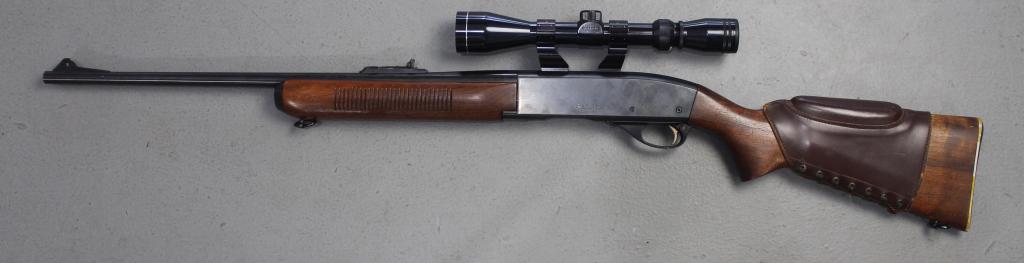 Remington Model 742 Woodmaster Rifle: 30.06, with Tasco scope, serial 103257, leather laced chin pad, 21.5" barrel, excellent condition. Please see new terms & conditions for firearm sales.