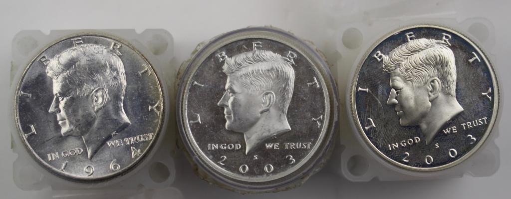Fifty Nine Kennedy Silver Half Dollars: 24- 2003 and 15-2000 Silver Proofs, 20- 1964 Silver Proofs (not graded).