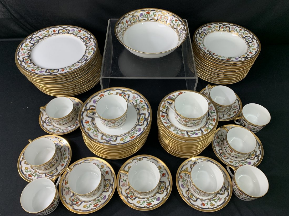 Set of 73 pcs Christian Dior Renaissance Dinnerware: Set of 73 pcs Christian Dior Renaissance Dinnerware . Blue & Gold Scrolls, Floral Rim set . 12 dinner plates 11", 12 bread & butter plates 6", 12 large rim soup bowl 9", 12 cup 12 flat saucer & 12 sau