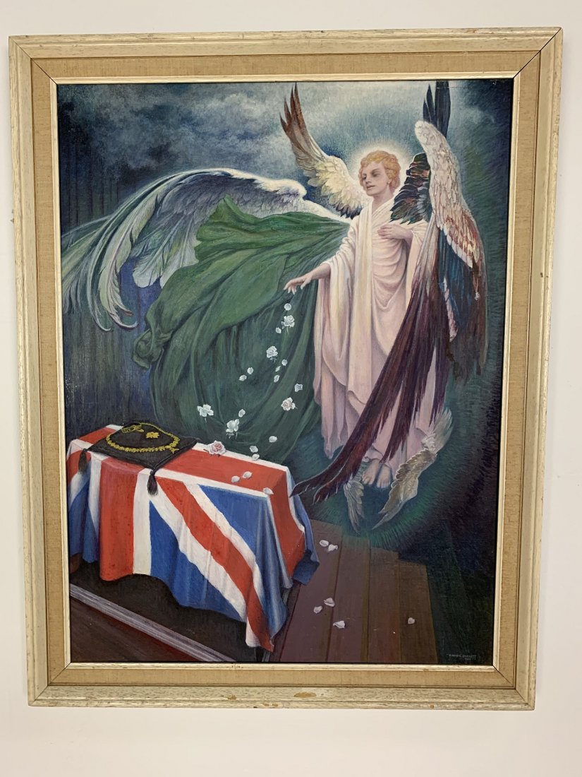 Thomas Francis Barrett "Celestial Homage" Angel Art: Thomas Francis Barrett 1965 "Celestial Homage" Angel Art. Signed, framed & number #2. 25" x 32". In good condition.