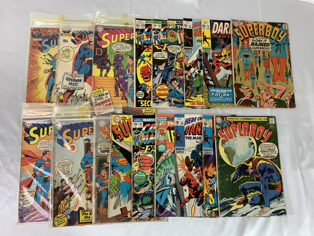 19 Vintage Comic Books Superman, Daredevil, Ironman: 19 Vintage Comic Books Superman, Daredevil, Ironman. Superboy Captain America. Prices range from $.12 to $.25. Good overall condition. Please view our entire catalog for more vintage comic books.
