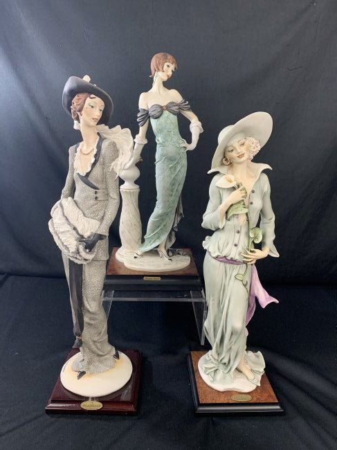 Giuseppe Armani Sculptures - Muff, Roses, Grace: Giuseppe Armani Sculptures - Muff, Roses, Grace. Dama con Rose "Morning Rose" 17 1/2" x 8" x 7 1/2" # 0193-c. Dama con Manicotto "Lady with Muff" 19 3/8" x 5 1/4" x 4" #c388c. Dama con Calla "Grace" 1