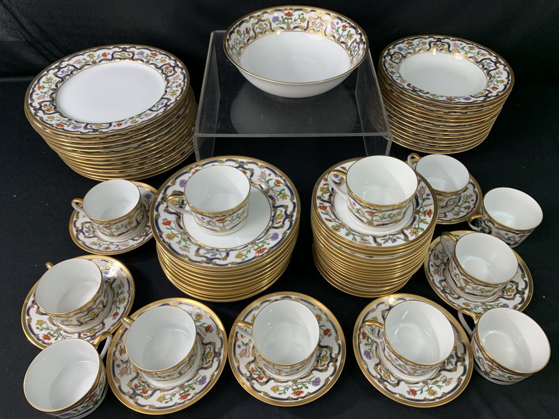 Set of 73 pcs Christian Dior Renaissance Dinnerware.: Set of 73 pcs Christian Dior Renaissance Dinnerware. Blue & Gold Scrolls, Floral Rim set . 12 dinner plates 11", 12 bread & butter plates 6", 12 large rim soup bowl 9", 12 cup 12 flat saucer & 12 sauc