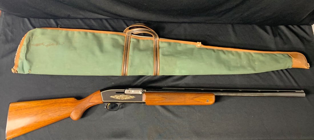 Browning Double Automatic 12 Gauge Shotgun Engraved: Browning Double Automatic 12 Gauge Shotgun Engraved. Made in Belgium. 2 3/4" chamber. Serial number 6A51905. Made 1969-1972. Comes with a padded zippered case. Overall condition is good. $65 will be a