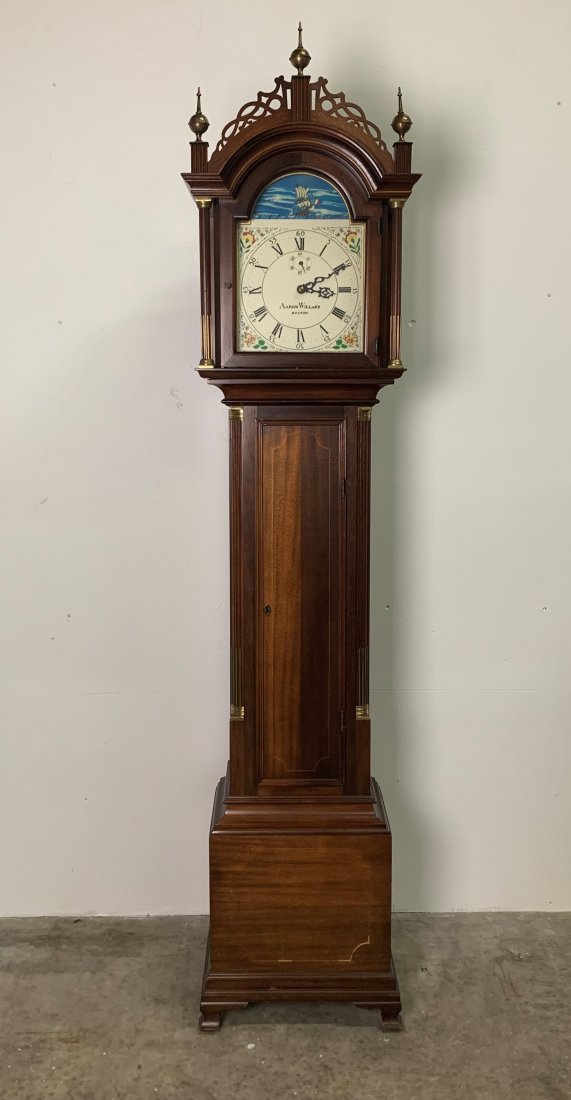 Aaron Willard Grandfather Clock For H. Ford Museum: Aaron Willard Grandfather Clock For H. Ford Museum. Boston, Massachusetts Federal Style mahogany tall case clock. Height: 80" x Width: 17 1/2" x Depth: 12". In good condition.