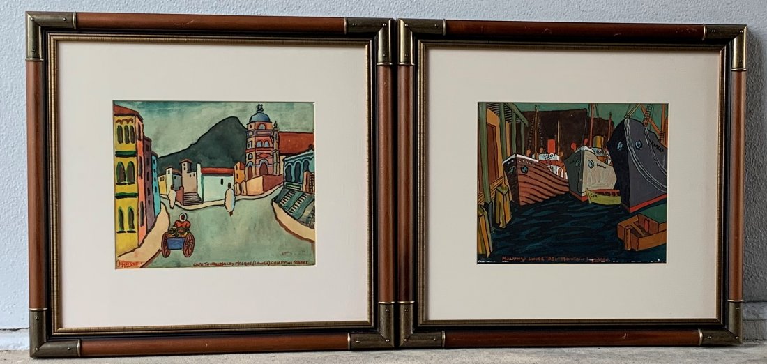 2 John McLaren Watercolor Paintings South Africa: 2 John McLaren Watercolor Paintings. Cape Town Malay Mosque on Chiappini Street painting measures 17 1/2" tall and 18 1/2" wide. Moorings Under Table Mountain measures 17 1/2" tall and 18 1/2" wide. B