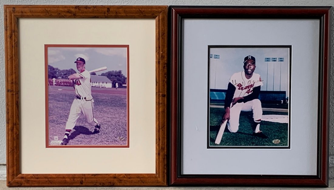Eddie Mathews & Hank Aaron Autographed photos: Eddie Mathews & Hank Aaron Autographed photos. "Third baseman" Edwin Lee Mathews & Hank Aaron nicknamed "Hammer" or "Hammerin' Hank" autographed photos and certificate of authenticity. Both frames mea