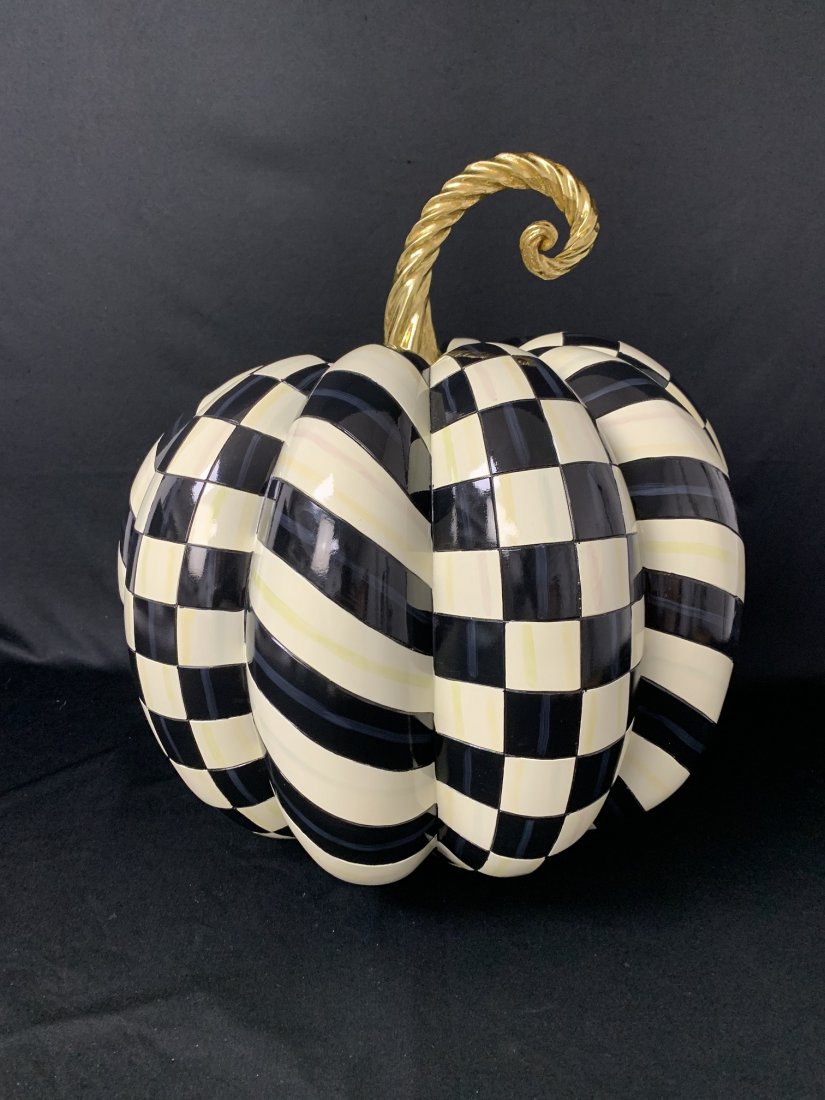 Mackenzie Childs Courtly Check Black/White Pumpkin: Mackenzie Childs courtly check black/white pumpkin. Measures 17 1/2" tall x 15" wide. In good condition.