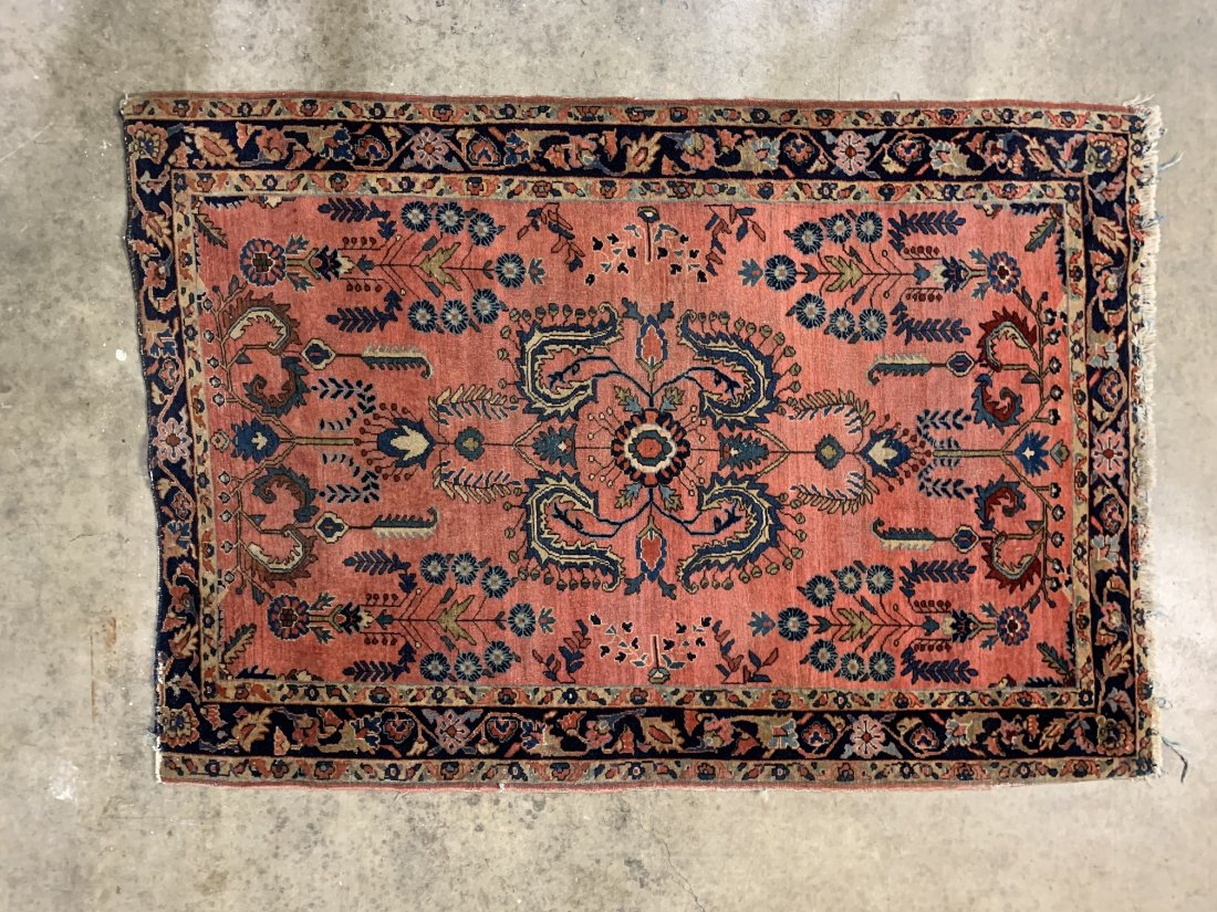 1920's Antique Persian Sarouk Rug H- 39" x W- 56": 1920's Antique Persian Sarouk Rug H- 39" x W- 56". Rug has wear consistent with age. Overall in good condition.