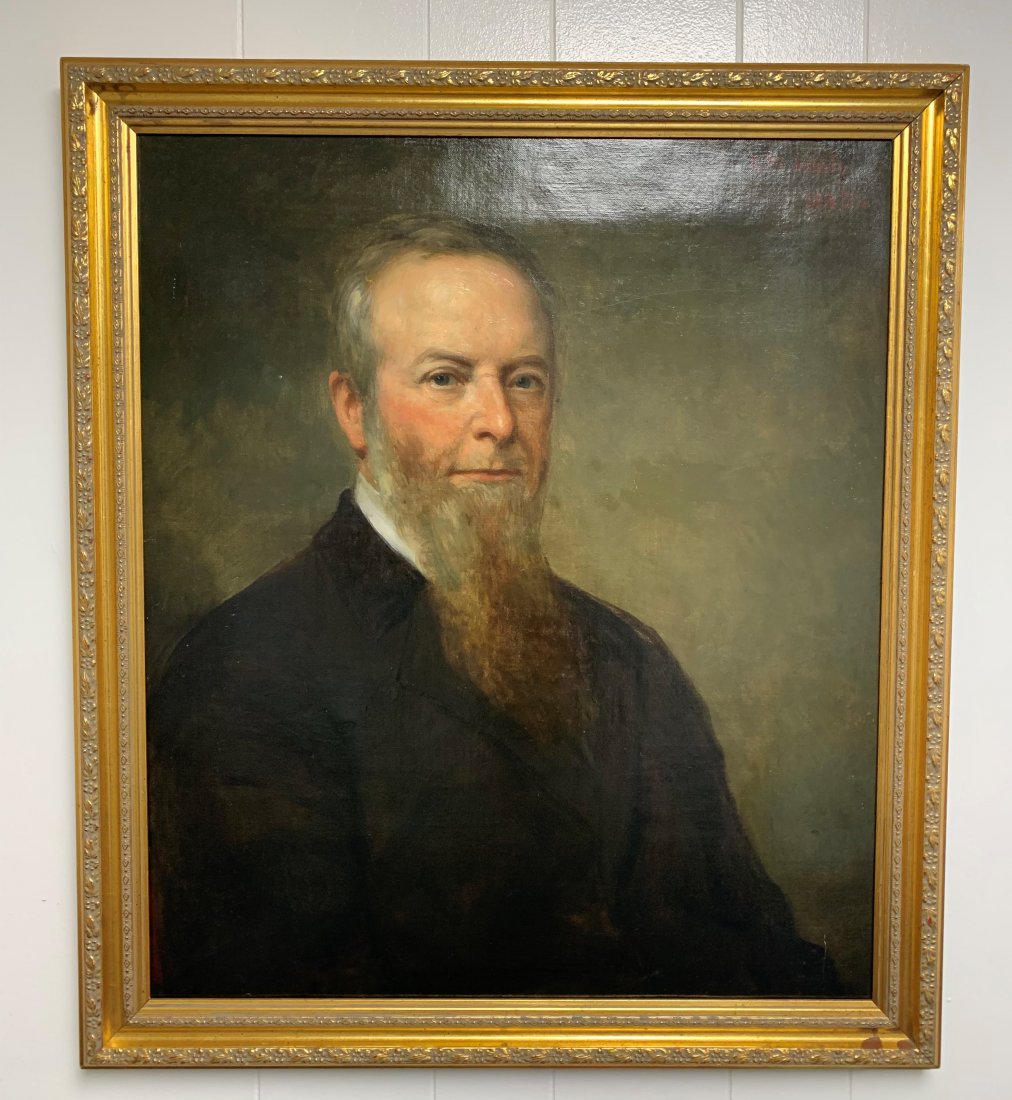 Oil on Board Portrait of a Victorian Man: Oil on Board Portrait of a Victorian Man. Signed Hezly 1883 on upper right corner. Frame measures 32" tall by 28" wide. In good condition.