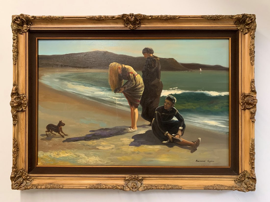 After Winslow Homer "High Tide" by Bernard Hopper: After Winslow Homer - Oil on Canvas titled "High Tide" by Bernard Hopper. Signed by the artist in the lower right corner. Frame measures 31" tall x 43" wide. In good condition.