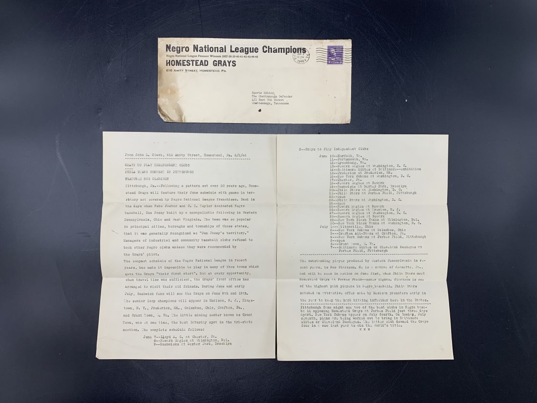 Negro National League Champions, 1946 Game Letter: Negro National League Champions, 1946 game letter. The letter written by John L. Clark contains a schedule of upcoming games with dates and cities the Negro National League Champions will participate.