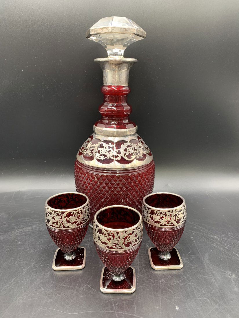 Art Deco Rockwell Heavy Sterling Overlay Decanter  Set (1 of 13)