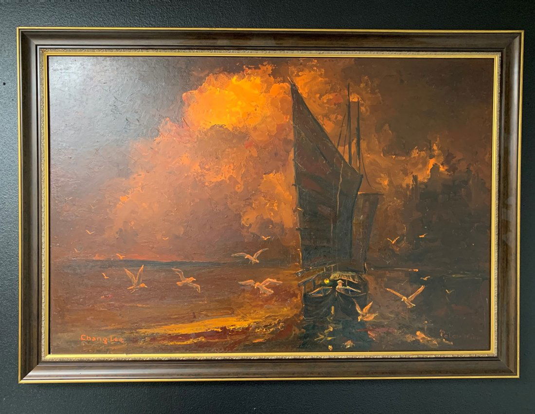 Oil on Board "Fisherman at Sea" by Chang Lee (1 of 10)