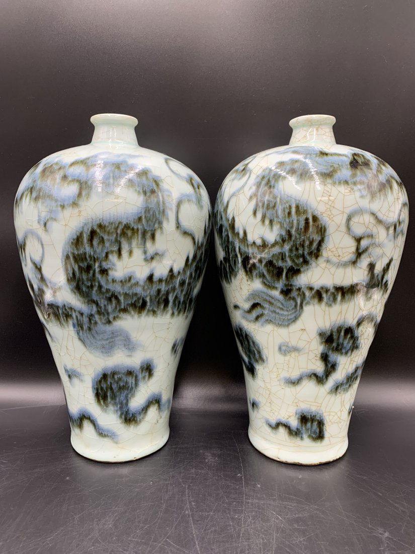 Pair of Chinese Blue & White Vases with Dragon Design (1 of 18)