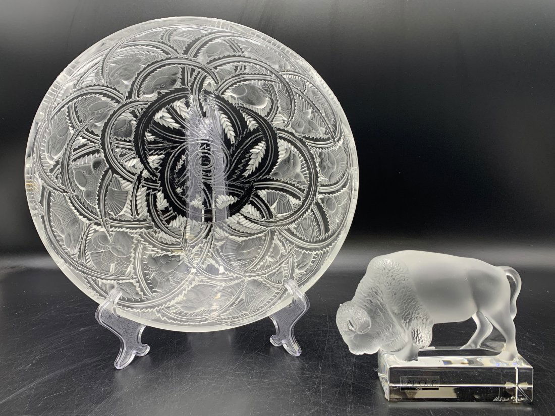 2 Lalique Crystal "Pinson Bird" Bowl & Bison Figurine (1 of 17)