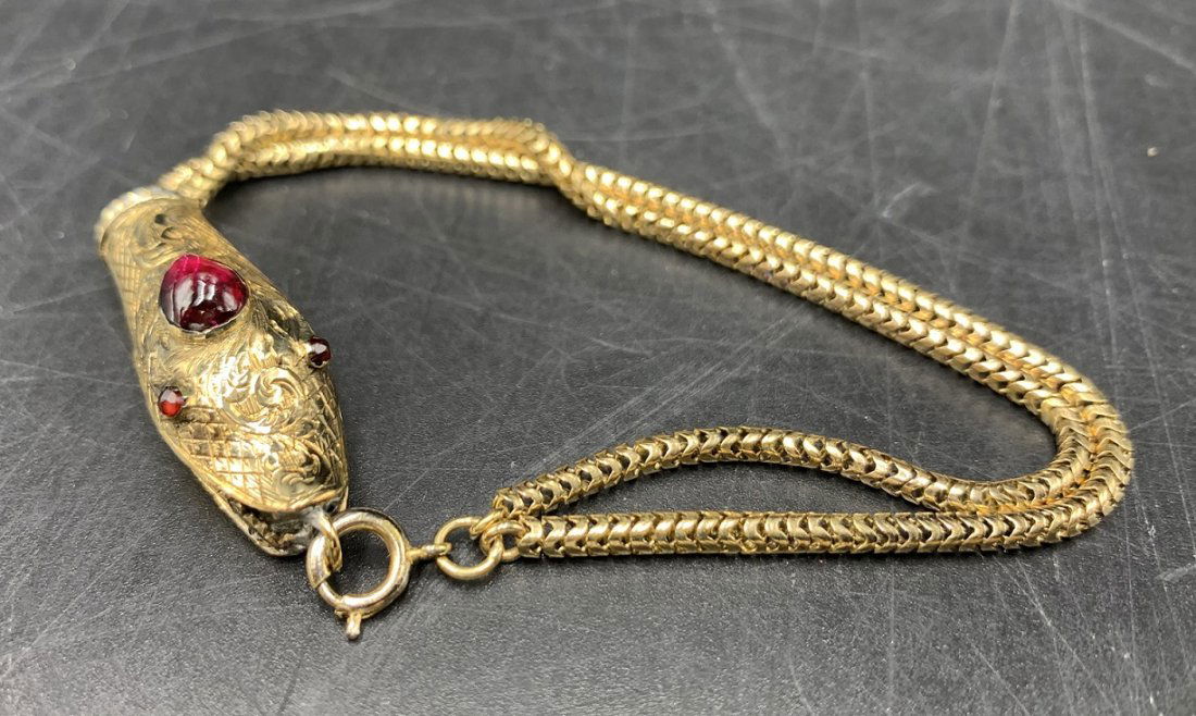 14K Gold  Victorian Snake Head Bracelet with Gemstone (1 of 9)