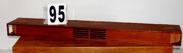 SONORAMA STEREO SPEAKER: VERY RARE SOLID TEAK CABINET STEREO SHELF SPEAKER BY SONORAMA, CORONA 68 NY. 11 X 66 X 5, WORKS.