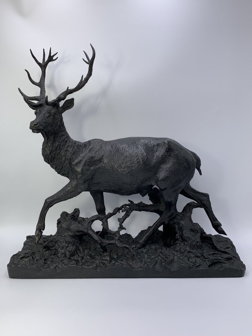 Christophe Fratin "The Proud Stag" Sculpture: Christophe Fratin "The Proud Stag" Sculpture. The sculpture comes from Coalbrookdale Museum of Iron. Signed on the base. The sculpture measures 22 1/2" tall x 22" wide x 7" depth. Weight" 50.5 lbs. Th