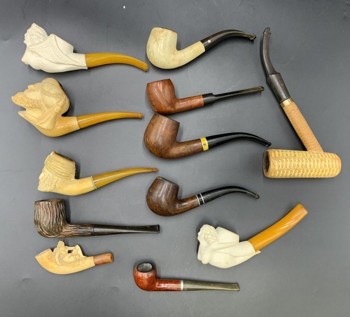 Lot of 12 Hand Carved Tobacco -Meerschaum  Pipes (1 of 17)