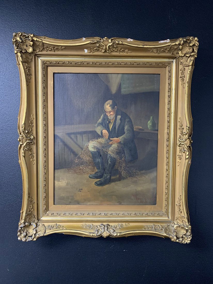 19th Cent. Oil on Canvas "Mending Fishing Net" Signed "Paul Revere" (1 of 10)