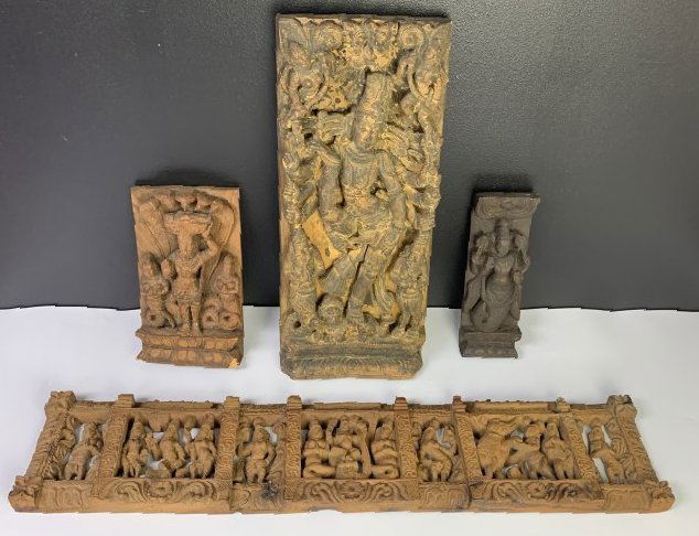 Lot of 4 Hindu Hand Carved Wooden Sculpture Wall Decor (1 of 19)