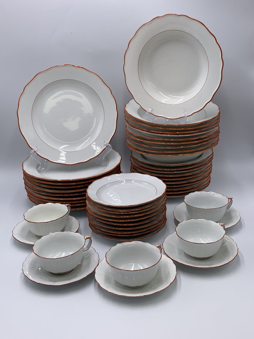 Meissen Service for 10  White with Deep Orange Trim Porcelain Dinnerware (1 of 18)