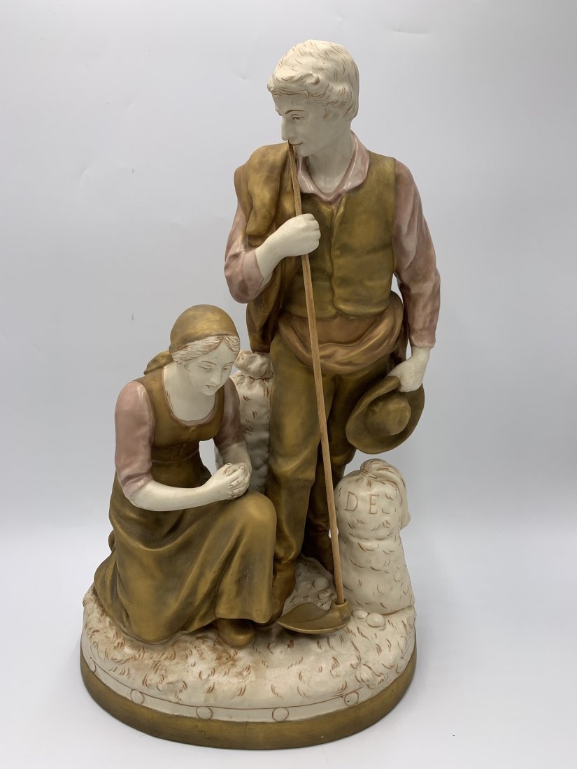 Large Royal Dux "Harvest Couple" Porcelain Sculpture No. 13202: Large Royal Dux "Harvest Couple" Porcelain Sculpture No. 13202. Makers mark & serial number on the bottom of base. The sculpture measures 18 1/2" tall x 11 1/2" wide x 8 1/4" depth. Weight: 11 lbs. Pl