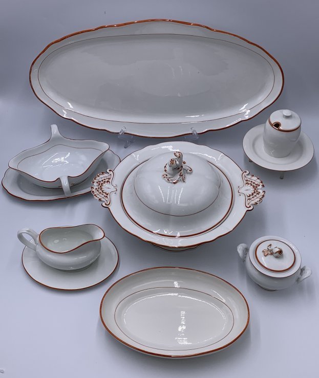 8 Pcs Meissen  Porcelain  White & Deep Orange Serving  Dishes (1 of 20)