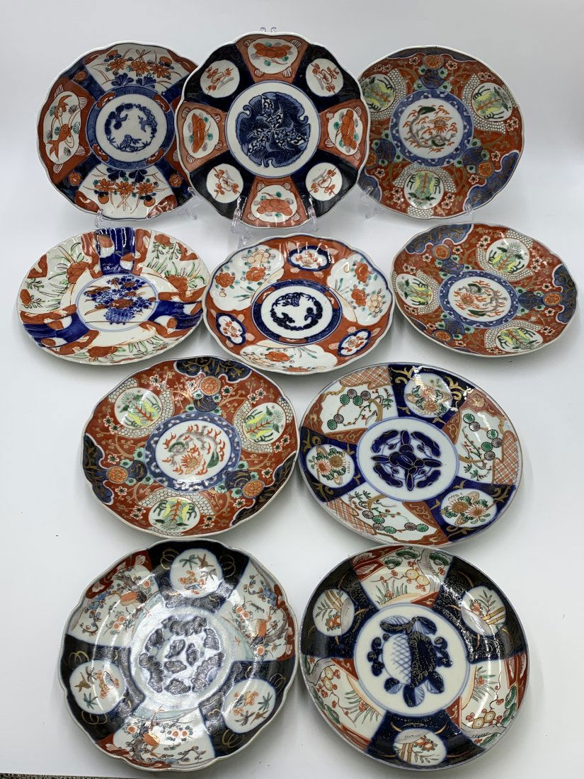 Estate Lot of 10 Japanese Imari Porcelain Plates (1 of 11)