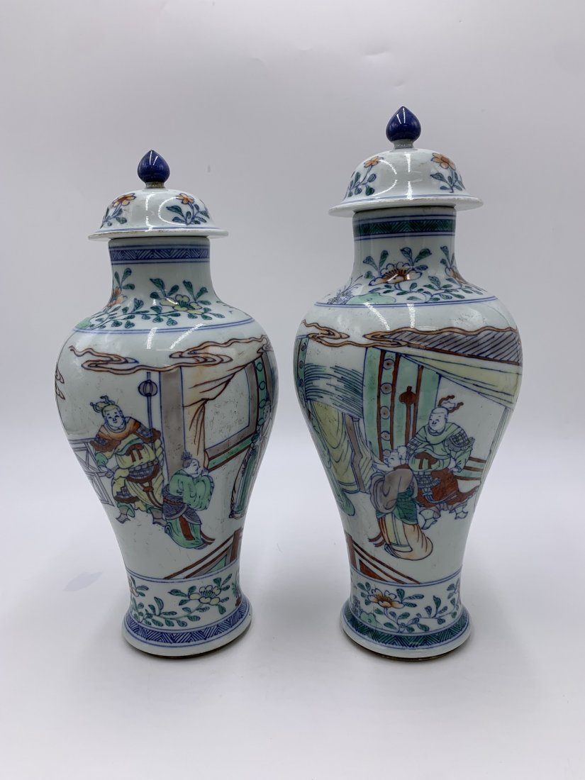 Pair of Chinese Doucai Lidded Urns (1 of 16)