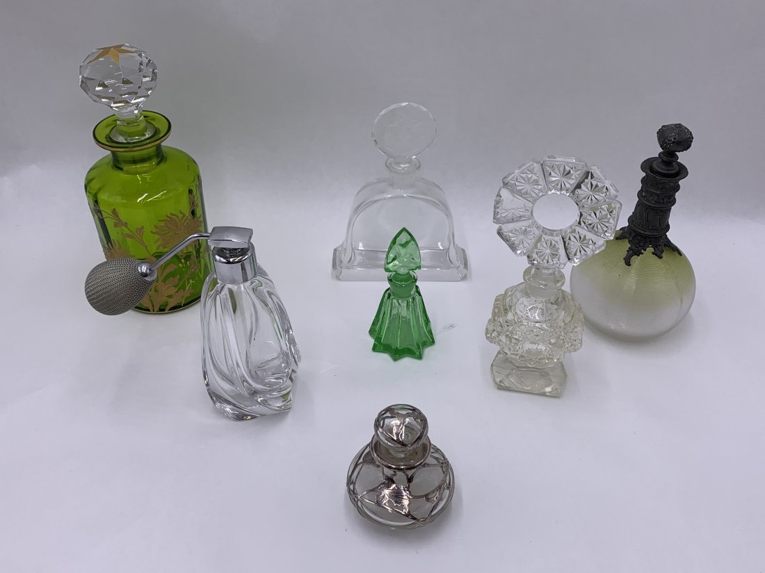 Lot of 7 Vintage   Daum France, Cut Glass, Art deco & Sterling Overlay Perfume Bottles (1 of 18)