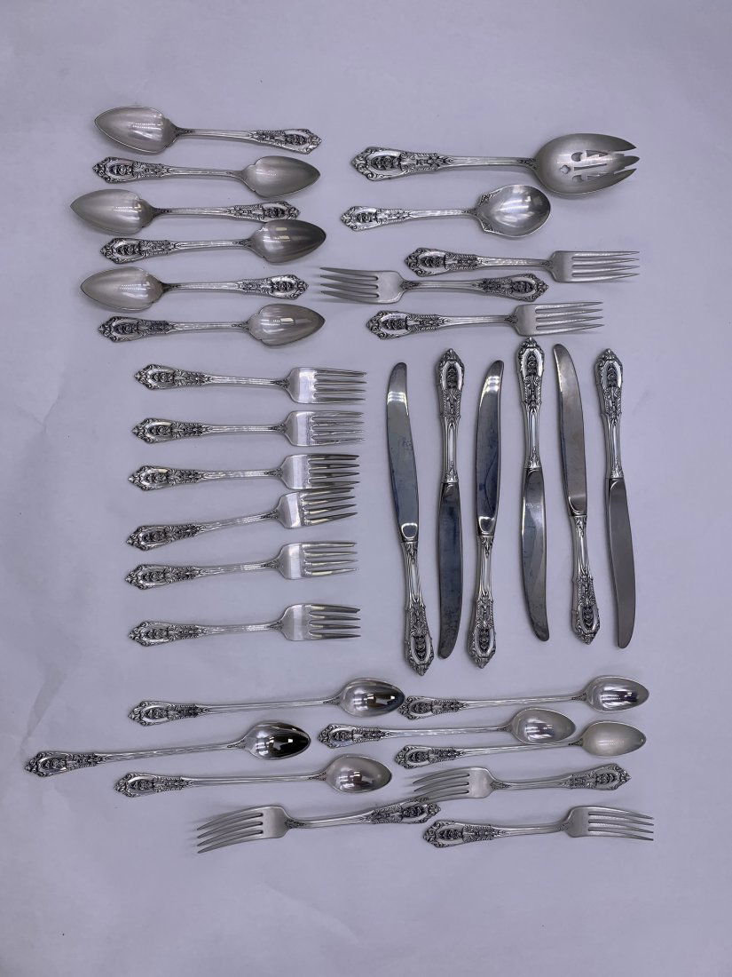 Service for Six Wallace Rose Point Sterling Flatware 32 Troy oz. (1 of 13)
