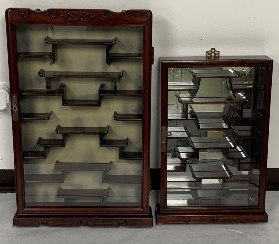 Two Rosewood Netsuke Display Wall Curio Cabinet (1 of 9)