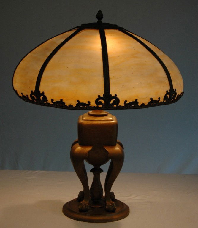 MILLER BENT PANEL LAMP: SIGNED MILLER BENT PANEL LAMP, 25H.