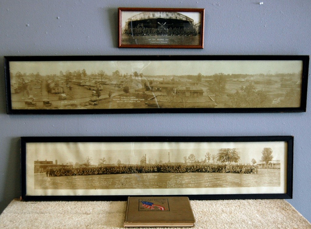 World War I Military Lot: Framed photo of 142nd Aero Squadron, USA, Lt Roscoe Fawcett, Commanding. Yard long photograph of Allied Military Surgeons dated Oct 1918 in Camp Greeleaf GA. Yard long photograph of Medical Officers T