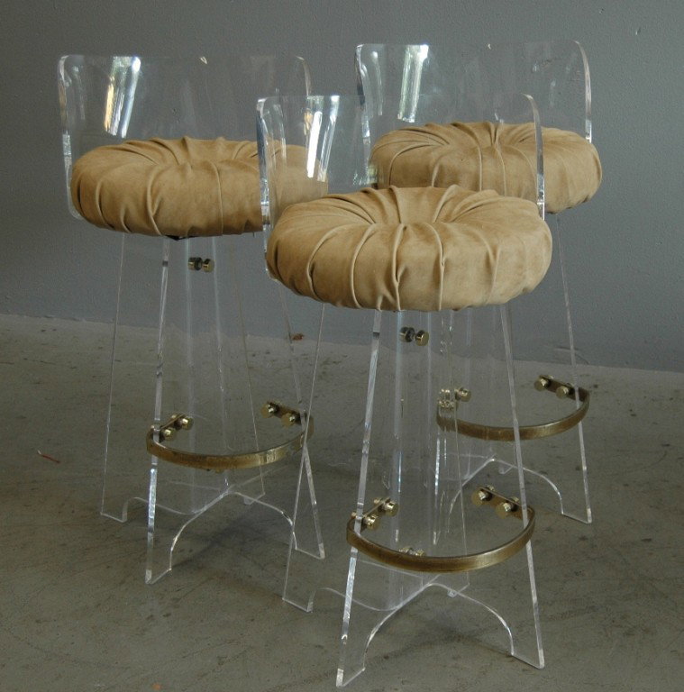 3 Lucite Bar Stools: 3 Lucite bar stools, 34h. no makers label.
