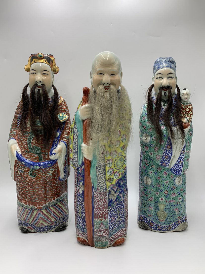 Set of 3 Chinese Porcelain Figures of Immortals with Human Hair (1 of 20)