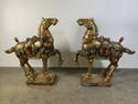 Pair of Mid-19th Century Hand Carved  Wooden Tang Dynasty Horse