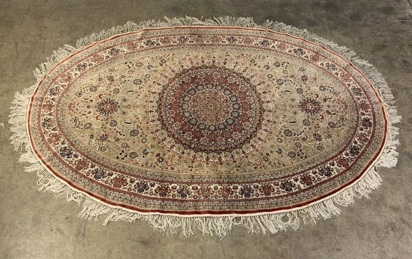 Beautiful Handmade Large Oval Silk Persian Rug - 103" by 63" (1 of 7)