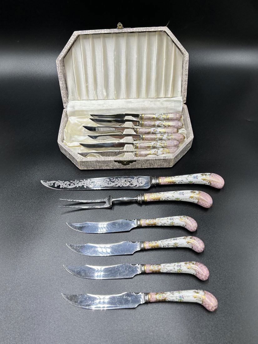 A.E. Lewis & Co. "Florence" Sheffield Knife Set Porcelain Handles (1 of 12)