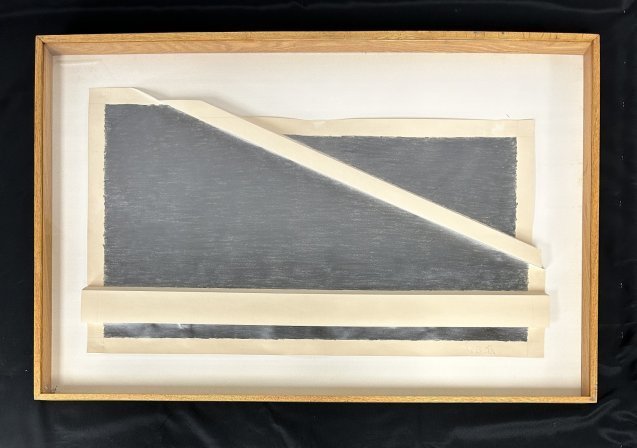 Abstract art Titled "Falling Fraction" by Ron Redhead: Abstract art Titled "Falling fraction" by Ron Redhead. Signed on the bottom right. Artist name & art title on the back top left. The frame measures 29 1/4" tall x 44 1/2" wide. Please refer to all pic