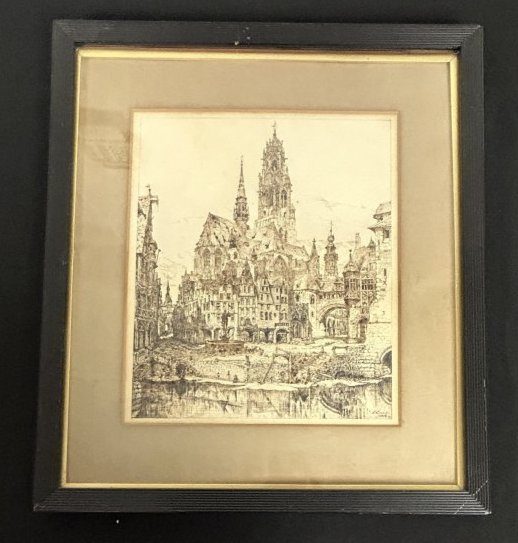 1886 F. Crump Ink on Paper Etching "European" (1 of 10)