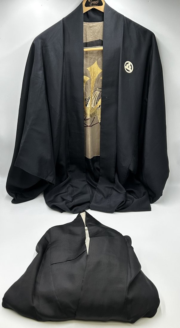 Pair of Vintage Japanese Black Silk Kimono (1 of 17)