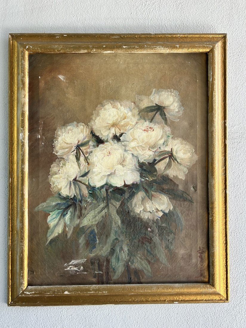 Oil on Canvas Still Life Peony Flowers J. Ireland (1 of 11)