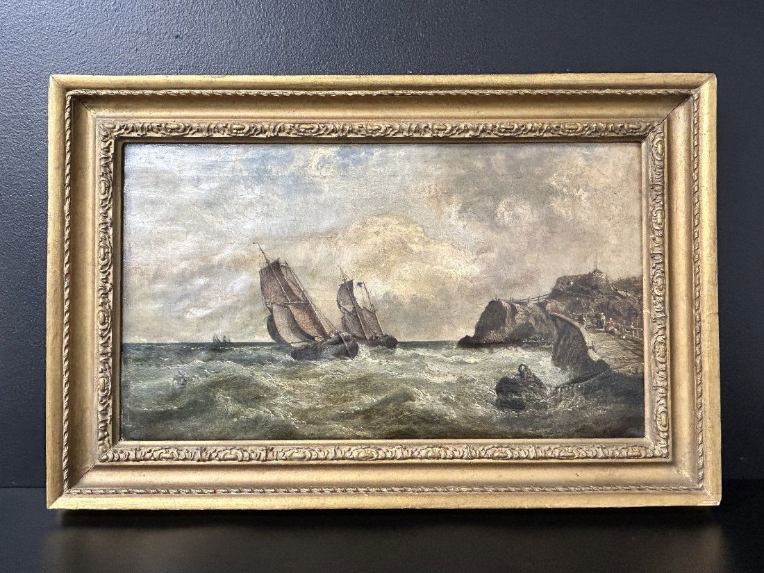 Signed Dutch Oil Painting "Off the Coast of Holland" (1 of 12)